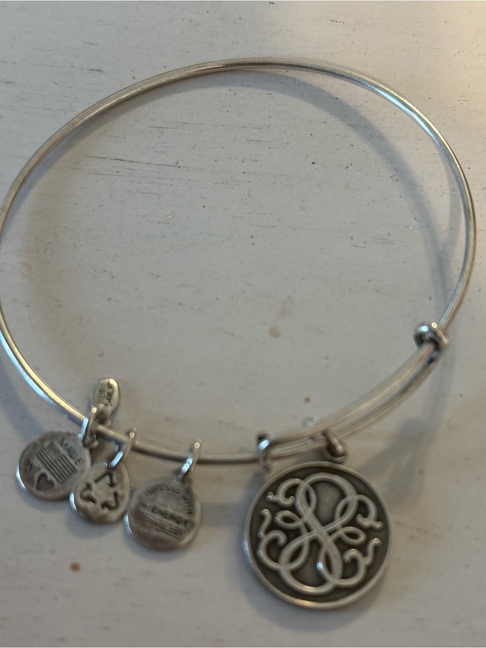 Alex and Ani Silver-Tone Filigree Monogram Charm Bangle - Silver